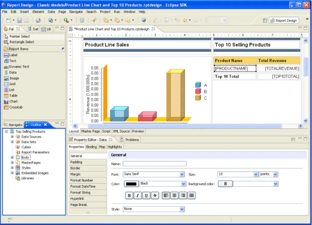 Eclipse BIRT screenshot. An open source BI tool.