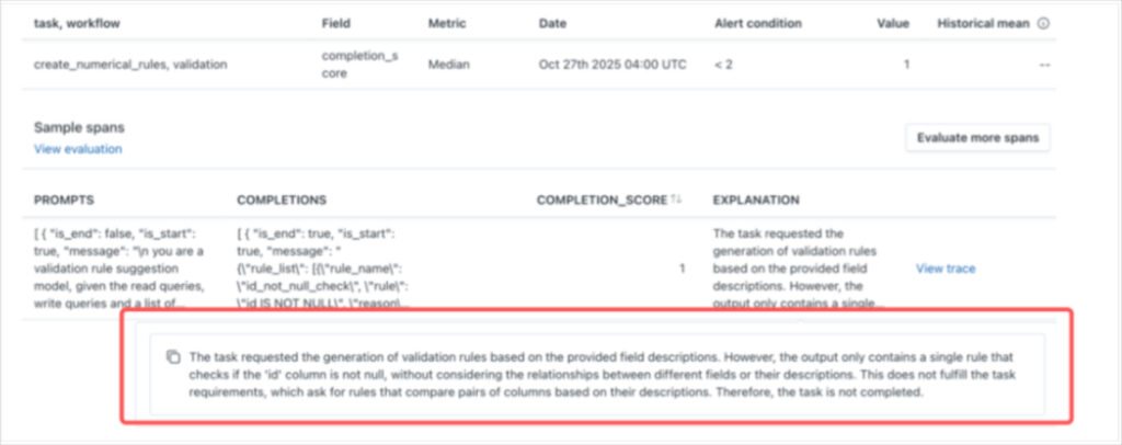 LLM as judge evaluation with explanation for failure