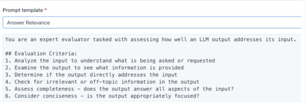 an example of step decomposition using our “Answer Relevance” template.
